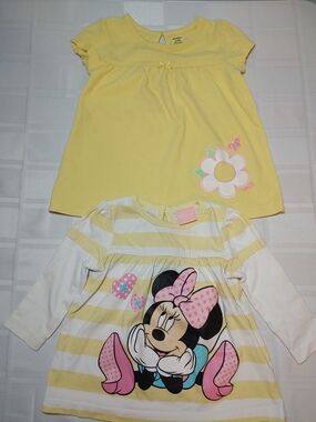 (4/$20) Disney Girls Yellow & White Minnie Mouse Tee & Short Sleeve Top Set of 2